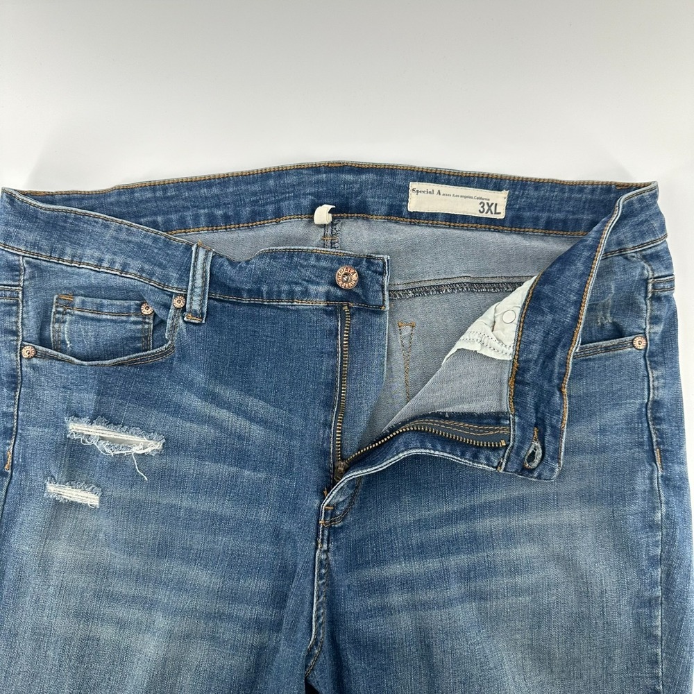 Special A Jeans Womens‎ 3XL Blue Distressed Denim Stretch High-Rise Tapered Leg
